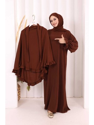 Bym Fashion Sufleli Namaz Elbisesi 6034 Kahverengi
