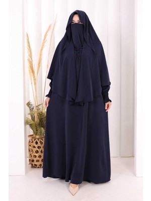 Bym Fashion Peçeli Cilbab Model Elbise 6063 Lacivert
