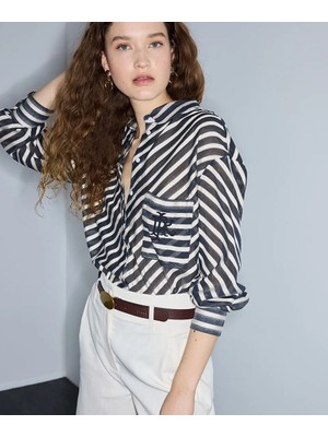 İpekyol Monogram Nakışlı Çizgi Desen Gömlek IS1260025262001