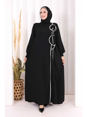 Bym Fashion Gül ve Şerit Detaylı Elbise Şal Hediyeli 6065 Siyah