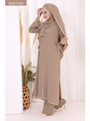 Bym Fashion 8001-1 Biyeli Pantolonlu Tunik Takım  Şal Vizon