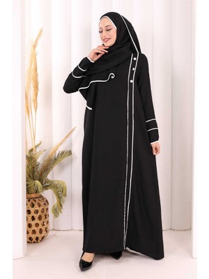 Bym Fashion Düğme ve Şerit Detay Elbise Şal Hediye! 6060 Siyah