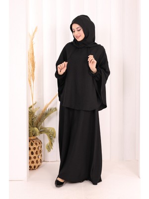 Bym Fashion Keten Sufleli Elbise Takım 6067 Siyah