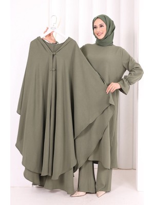 Bym Fashion Tunik, Pantolon ve Abaya Üçlü Takım 8663 Haki