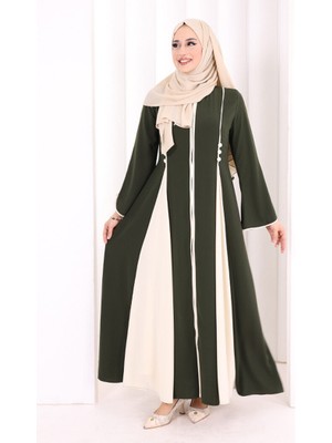 Bym Fashion Dubai Biyeli Fermuarlı Ferace 7050 Haki