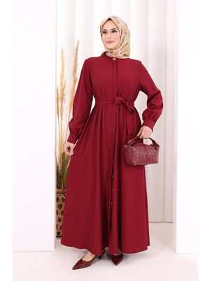 Bym Fashion Hac Umre Elbise Boydan Düğmeli 7053 Bordo