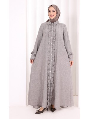 Bym Fashion Fırfır Detaylı Elbise 6066 Kahverengi