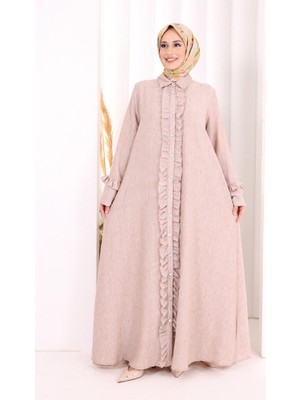 Bym Fashion Fırfır Detaylı Elbise 6066 Somon