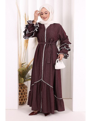 Bym Fashion Fırfır Detaylı Abaya 6078 Bordo
