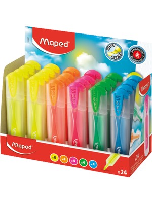 Maped Fosforlu Kalem (İşaret Kalemi) Flex Yumuşak Uçlu Soft 745937 (24 Lü Paket)