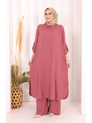 Bym Fashion Hac Umre Düğmeli Ikili Takım 6057 Gül Kurusu