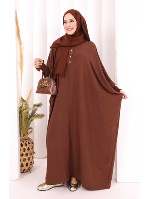 Bym Fashion Yarasakollu Elbise 6077 Kahverengi