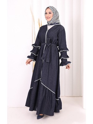 Bym Fashion Fırfır Detaylı Abaya 6078 Lacivert