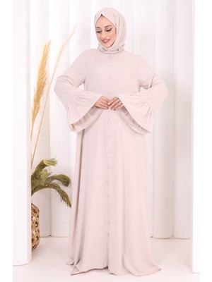 Bym Fashion Kol Fırfır Detay Elbise Şal Hediye! 6073 Taş