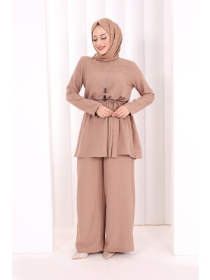 Bym Fashion Kolyeli Tunik Pantolon Takım 8027 Somon
