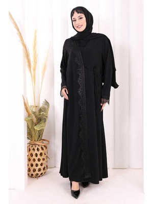 Bym Fashion Danteli Şallı Abaya Şal Hediyelidir! 7069 Siyah