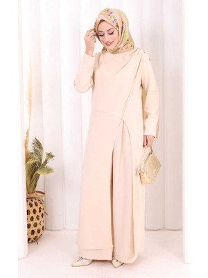 Bym Fashion Tek Omuz Gold Toka Detaylı Tunik Pantolon Takım 8698 Taş