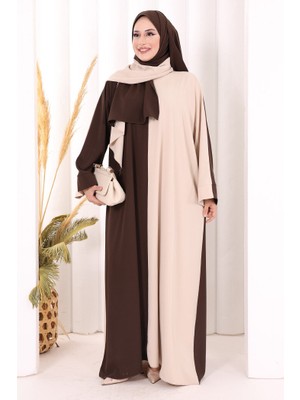 Bym Fashion Hac Umre Elbise Çift Renk  Şal Hediye  3950 Kahverengi