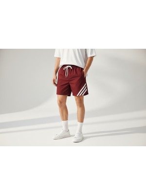 Relax Time Erkek Bordo Spor Çizgili Deniz Şortu