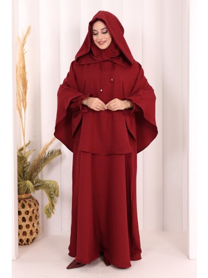 Bym Fashion Keten Sufleli Elbise Takım 6067 Bordo