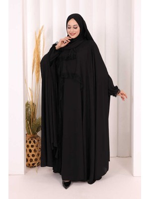 Bym Fashion Dantel Detaylı Elbise Abaya Takım Şal Hediyeli! 6070 Siyah