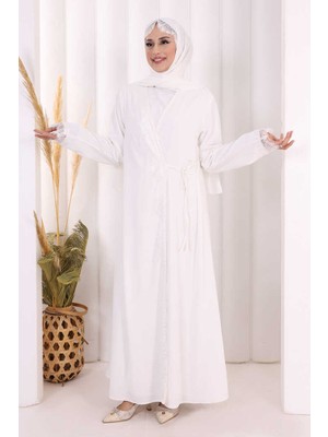 Bym Fashion Danteli Şallı Abaya Şal Hediyelidir! 7069 Ekru