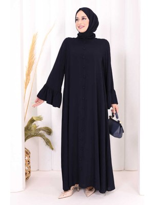 Bym Fashion Kol Fırfır Detay Elbise Şal Hediye! 6073 Lacivert