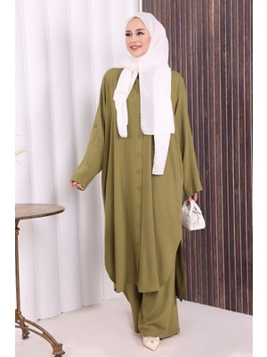 Bym Fashion Hac Umre Düğmeli Ikili Takım 6057 Yağ Yeşili