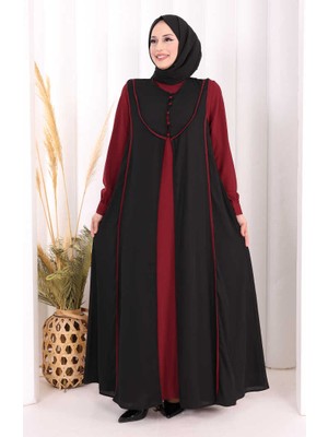 Bym Fashion Düğme Detaylı Yelekli Elbise Takım 7060 Bordo