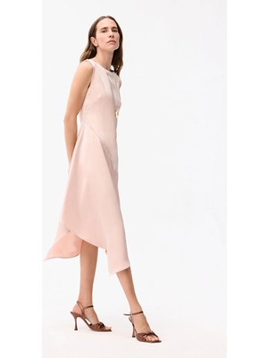 Adl Kolsuz Yırtmaç Detaylı Asimetrik Elbise Pudra 12444907003