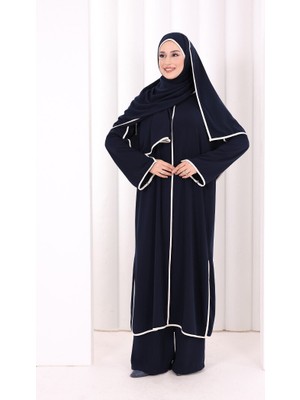 Bym Fashion Hac Umre Biyeli Pantolonlu Tunik Takım Şal Hediye 8001 Lacivert