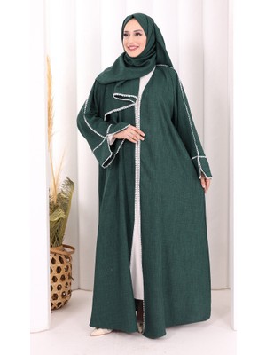 Bym Fashion Keten Takım Şal Hediyelidir 7067 Zümrüt