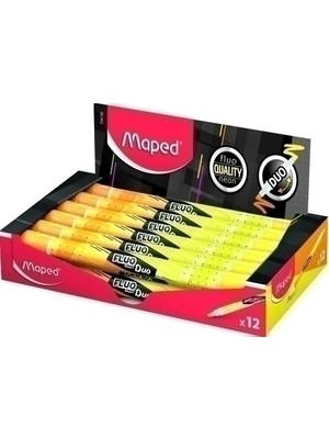 Maped Çift Uçlu Fosforlu Kalem (İşaret Kalemi) Fluo Duo Sarı-Turuncu 734135 (12 Li Paket)