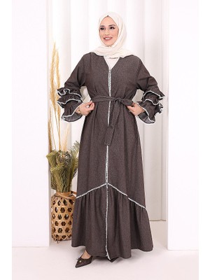 Bym Fashion Fırfır Detaylı Abaya 6078 Kahverengi