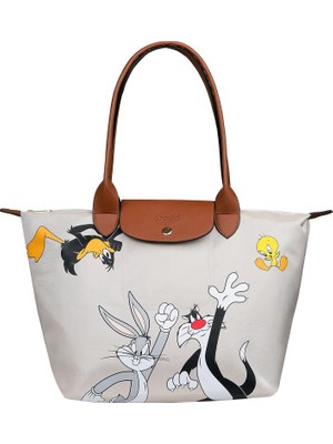 Dogo Kadın Vegan Krem Large El Çantası - Warner Bros Looney Tunes Joy Tasarım