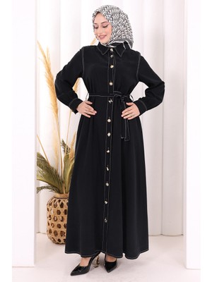 Bym Fashion Gold Düğmeli Elbise 7065 Siyah