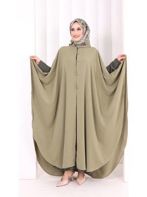 Bym Fashion Düğme Detaylı Pelerin 70024 Haki
