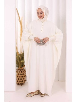 Bym Fashion Yarasakollu Elbise 6077 Ekru