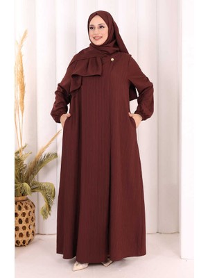 Bym Fashion Düğme Detaylı Şallı Ferace 7058 Bordo