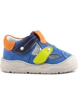 Rakerplus Hakiki Deri Mavi Turuncu Cırt Cırtlı Bebek Sandalet