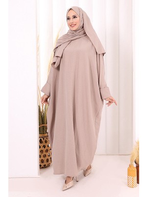 Bym Fashion Yarasakol Elbise Şal Hediyeli 2398 Vizon