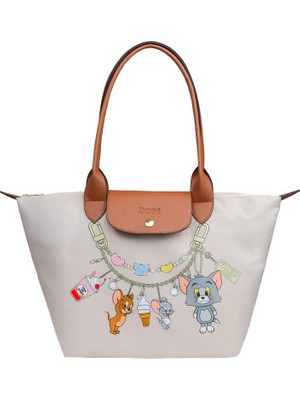 Dogo Kadın Vegan Krem Large El Çantası - Warner Bros Looney Tunes Tom&jerry Charms Tasarım