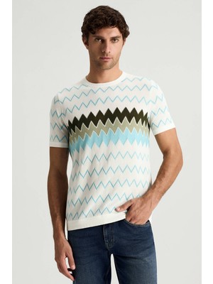 Hemington Italyan Iplik Zigzag Desen Beyaz Triko T-Shirt