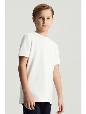 Hemington Bisiklet Yaka Rahat Resim Saf Pamuk Beyaz Çocuk T-Shirt