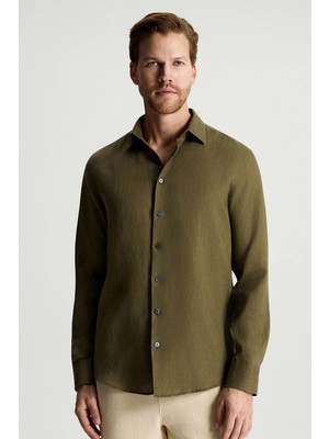 Hemington Haki Saf Keten Spor Gömlek