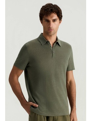 Hemington Saf Keten Haki Polo Yaka T-Shirt