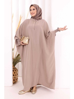 Bym Fashion Yarasakollu Elbise 6077 Vizon