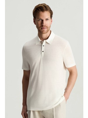 Hemington Saf Keten Beyaz Polo Yaka T-Shirt