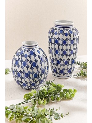 Paşabahçe Beyaz Mavi Gumbet Porselen Dekoratif Obje M