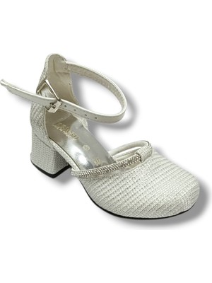 İremsu Iremsu 7555-26 Simli Şerit Taşlı Topuklu Karnıyarık Kız Çocuk Babet 31-36